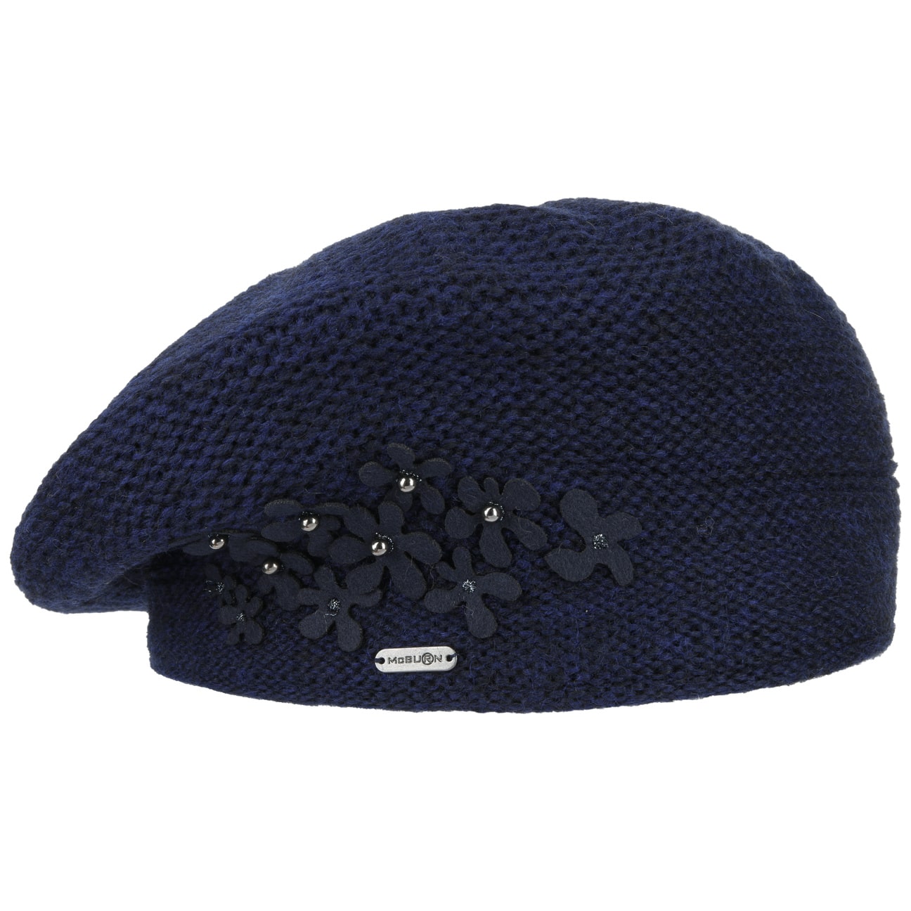 Mcburn Kvinno Mörkblå Stickad Basker Med Blommor Och Pärlor By